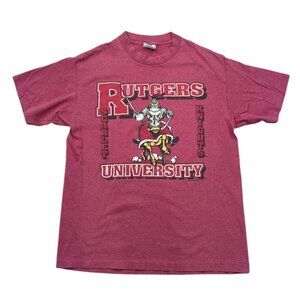 Vintage 90s Rutgers University Tee Jays Single Stitch Shirt Sz L Red Distressed